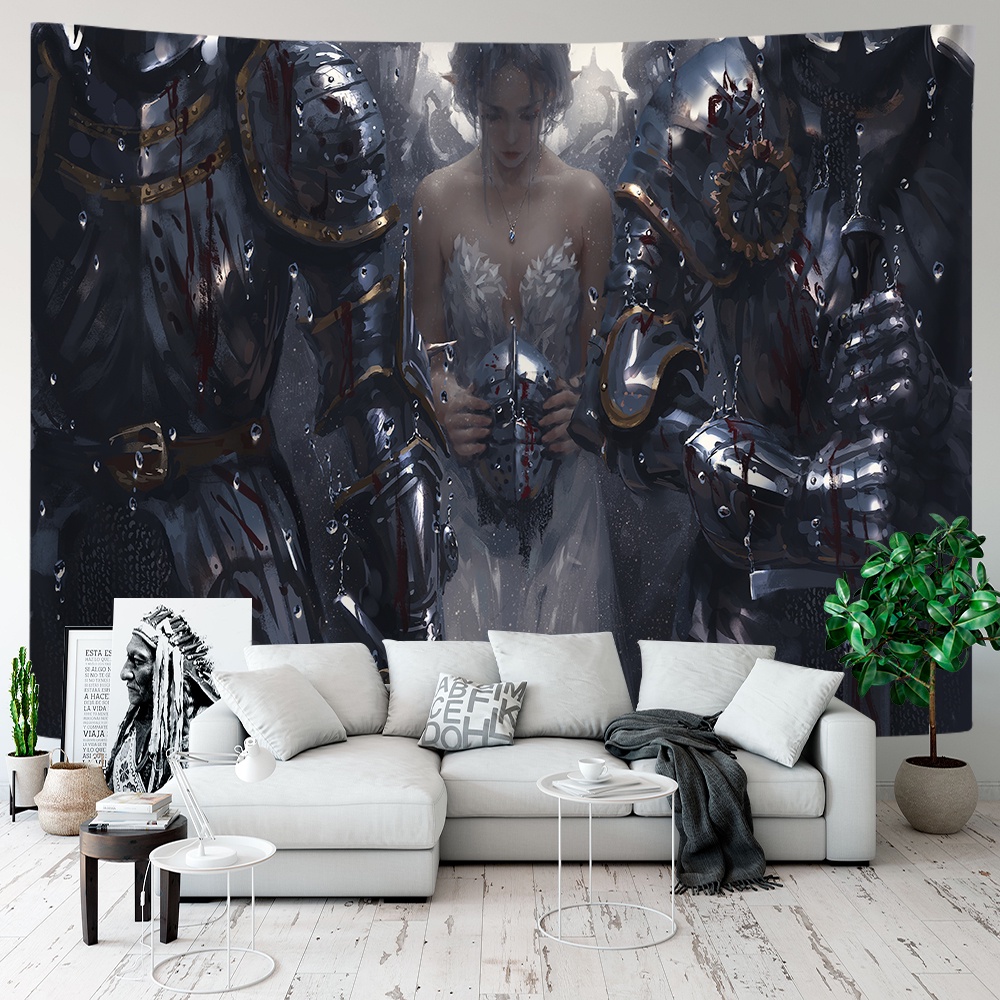 Thảm Treo Tường Trang Trí Phòng Ngủ Bằng Polyester In Hình Cô Gái Anime Ghostblade & Yan Haiqin & Aeolian