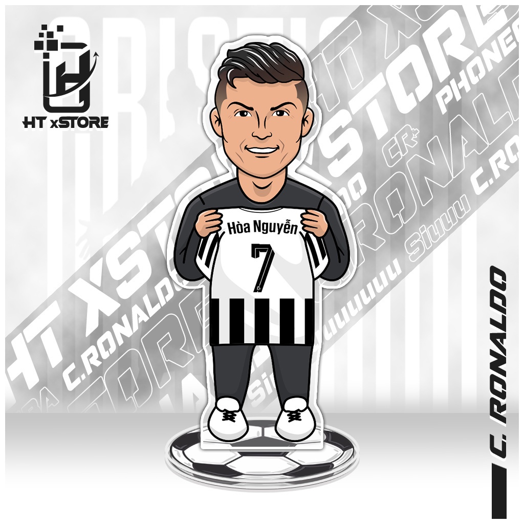 Mô hình standee in hình cầu thủ Cristiano Ronaldo CR7 cầm áo bóng đá in tên và số áo theo yêu cầu khách hàng