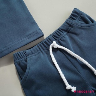 Mgg-trang phục mùa hè sơ sinh Áo cổ tròn màu trơn cho bé có túi + Quần short dây rút Bộ 2 món thông thường