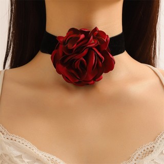Vòng Cổ choker Dây Nhung Mặt Hoa Hồng Phong Cách Gothic 1