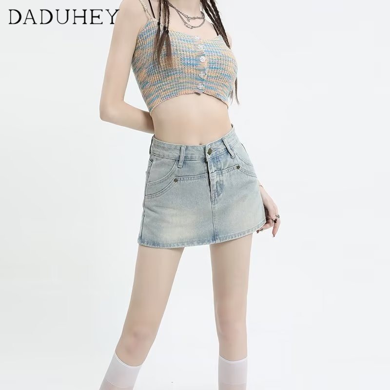 Ảnh Chân váy denim DADUHEY lưng cao dáng chữ A thời trang retro phong cách Hàn Quốc cho nữ 2