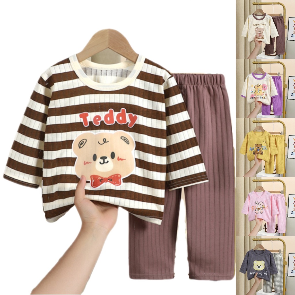 Mùa Hè Trẻ Em Dài Tay Quần Homewear Phù Hợp Với Bộ Đồ Ngủ Mỏng Bộ Đồ Ngủ Cotton Quần Lót Điều Hòa Không Khí Quần Áo GQHW