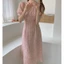 Suxi Tay Ngắn Mùa Hè Vintage Phong Cách Hàn Quốc Cổ Chữ V Hoa Ôm Vừa Vặn Đầm Voan