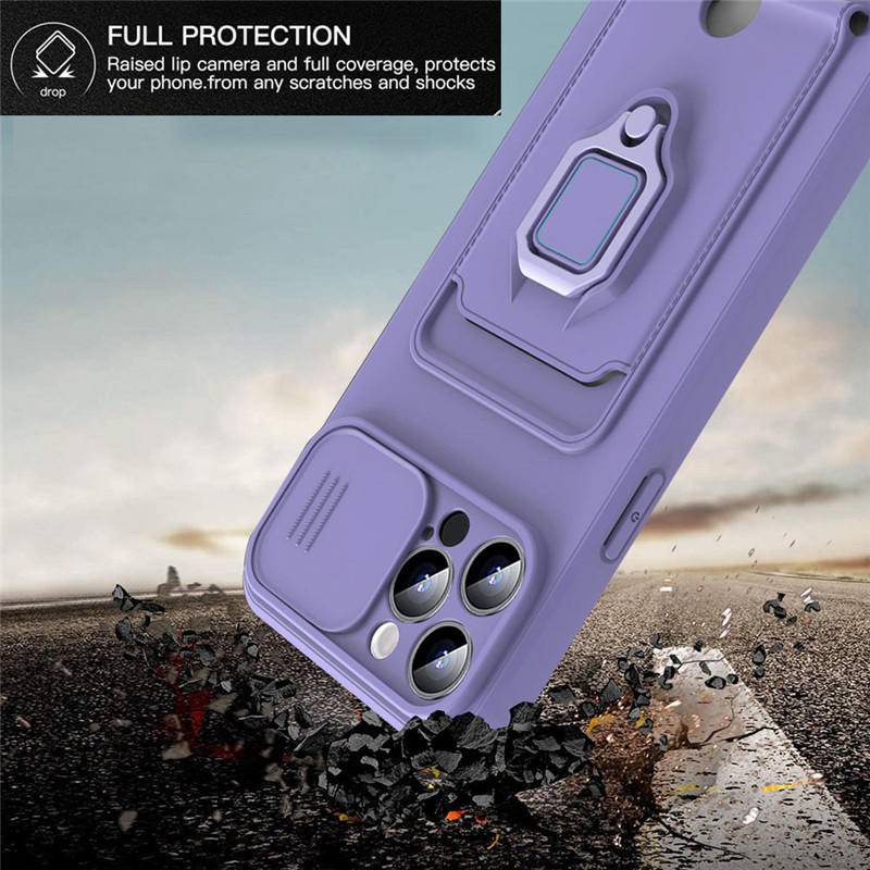 Trượt Bảo Vệ Ống Kính Máy Ảnh Dành Cho Xiaomi Mi Poco M2 M3 M4 X3 X4 Pro X3 NFC C3 M5S M3 Ví Khe Cắm Thẻ Dành Cho Redmi 10A Note 10S 9 Nhẫn Từ Tính Đứng Coque