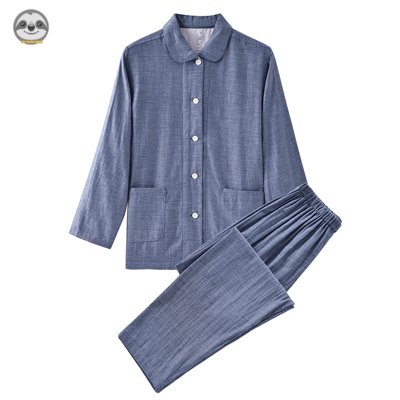 Bộ Đồ Ngủ Pijama Vải Gạc Hai Lớp Màu Trơn Phong Cách muji Nhật Bản Cho Cặp Đôi