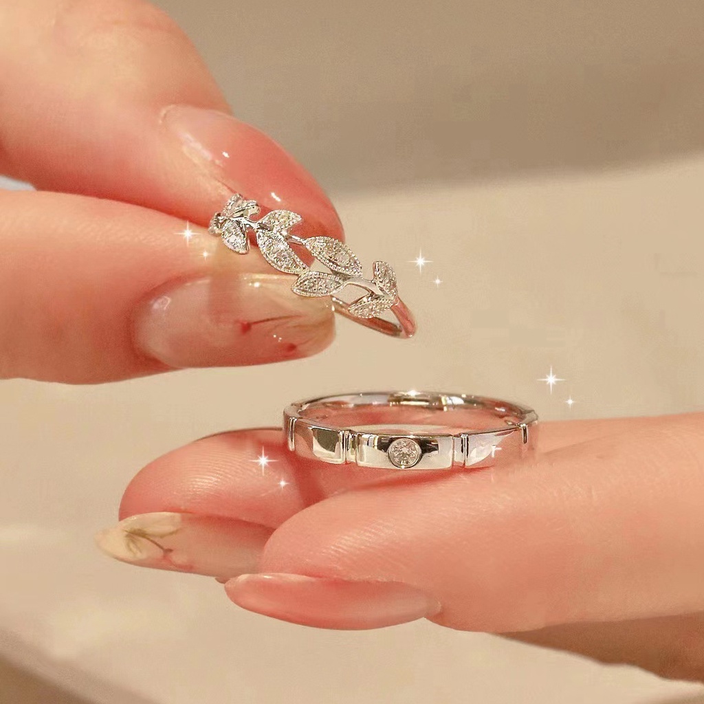 Nhẫn Cặp Mạ Bạc 925 Đính Kim Cương Nhân Tạo Lãng Mạn Thích Hợp Làm Quà Valentine / Cặp Đôi