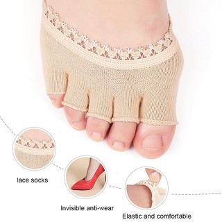 Mới Năm Ngón Chân Trước Miếng Lót Nữ Giày Cao Gót Chống Mòn Nửa Tất Ren Ren Vô Hình Tất Calluses Ngô Chăm Sóc Đau Chân