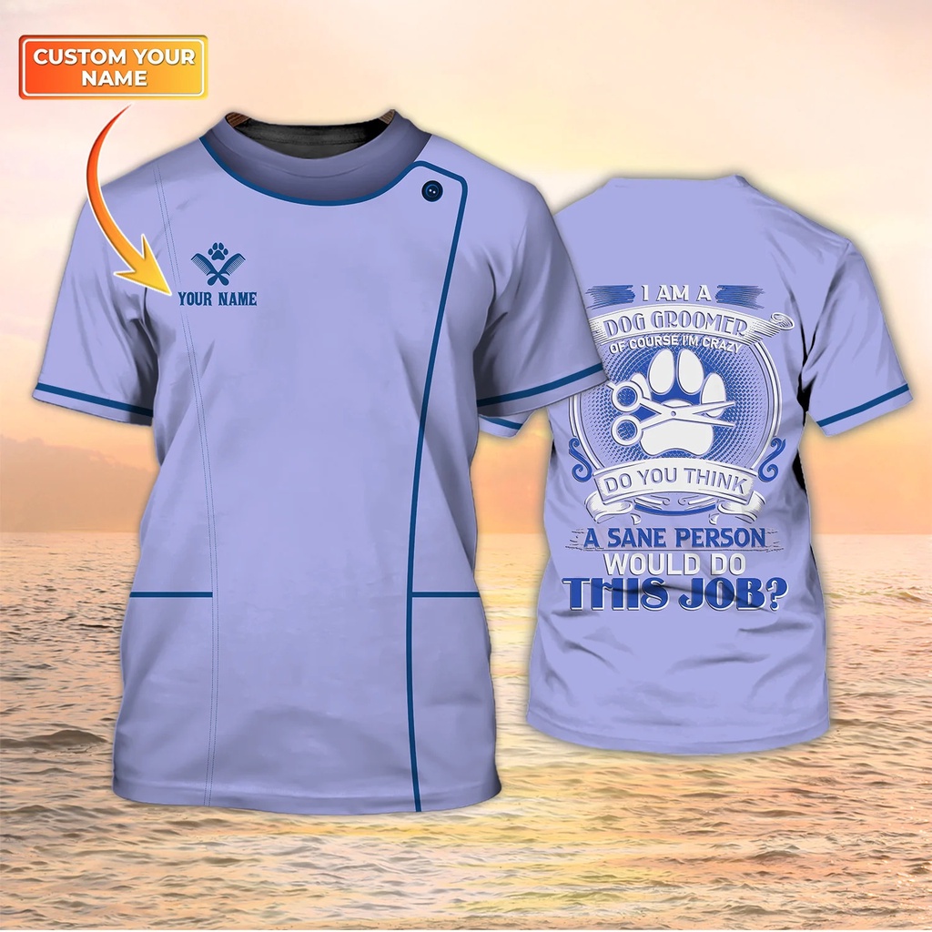 Dog grooming tên cá nhân đồng phục t-shirt pet groomer workwear tees mùa hè thường unisex quần áo quá khổ tay ngắn