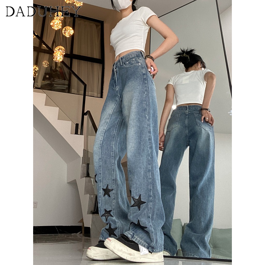 Ảnh DaDuHey New American Style Ins Street Jeans WOMEN'S Retro Loose High Waist Wide Leg Pants Large Size Trousers 3