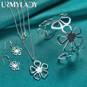 URMYLADY Bạc 925 Hoa Vòng Cổ Bông Tai Lắc Tay Bộ Trang Sức Cho Nữ Tiệc Cưới Thời Trang Quyến Rũ