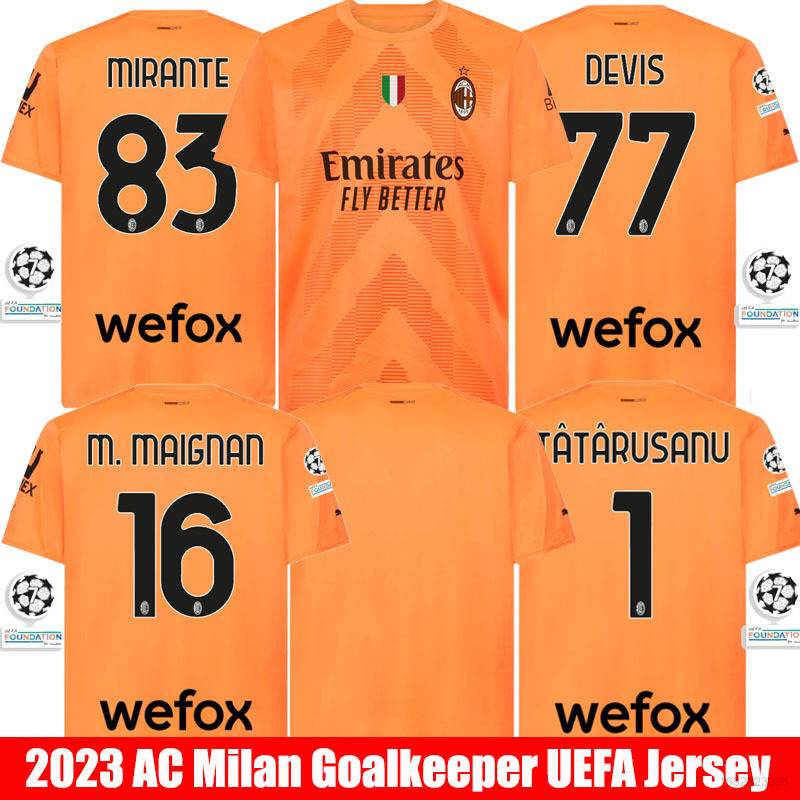 Áo Thun Thể Thao Bóng Đá Số 2022 2023 Ac Milan Goalkeeper Jersey Mirante Maignan Devis 