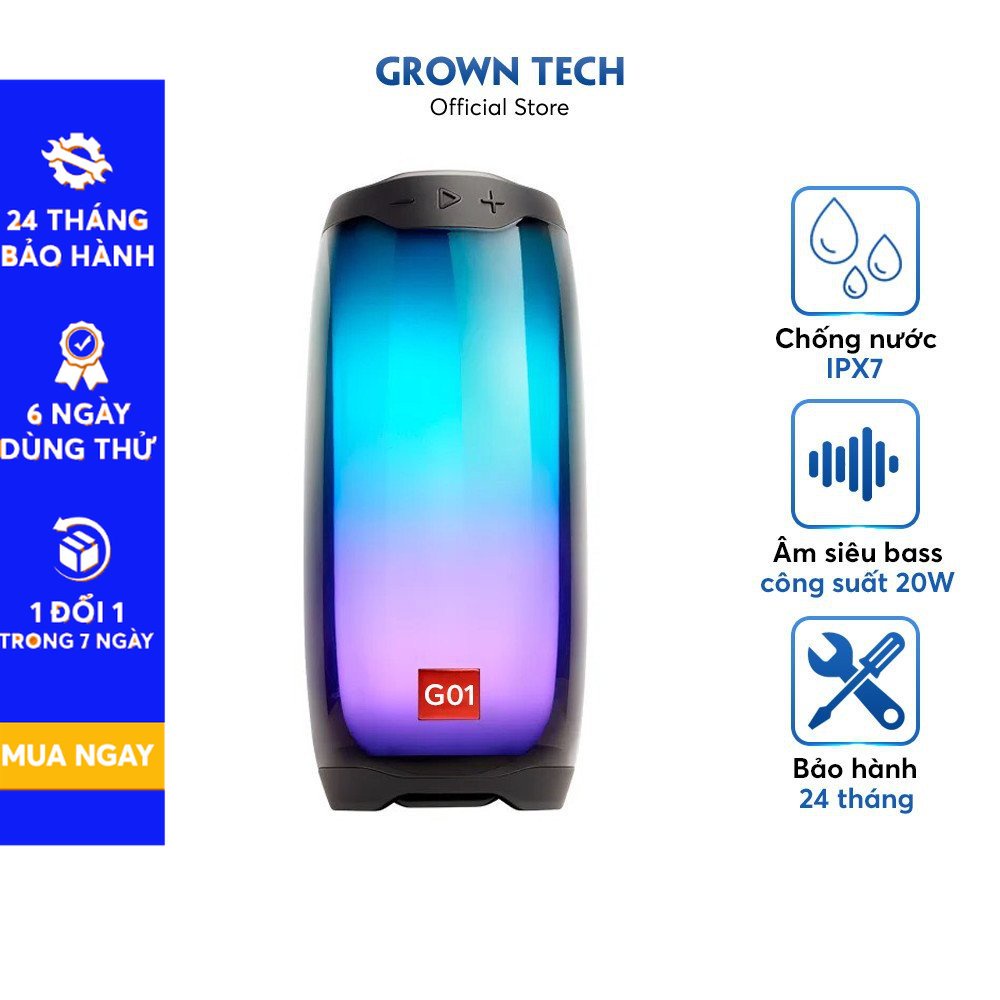 Loa blutooth mini GrownTech  Pulse 4, công suất 20W chống nước âm thanh phát theo nhạc 360 độ đèn led