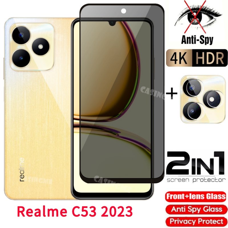 Realme C61 C63 C53 2023 Kính Cường Lực Riêng Chống Gián Điệp Full Cover Bảo Vệ Màn Hình Chống Peek Phim Riêng Tư Cho Realme C53 RealmeC53 C 53 53 53C 2023 4G 5G Phim Bảo Mật Chống Peek