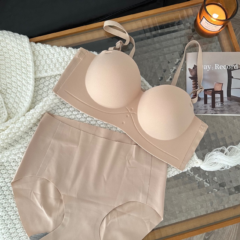 Set Áo Ngực + Quần Lót Không Dây Không Đường May Chống Trượt Có Thể Tháo Rời Thoải Mái Cho Nữ