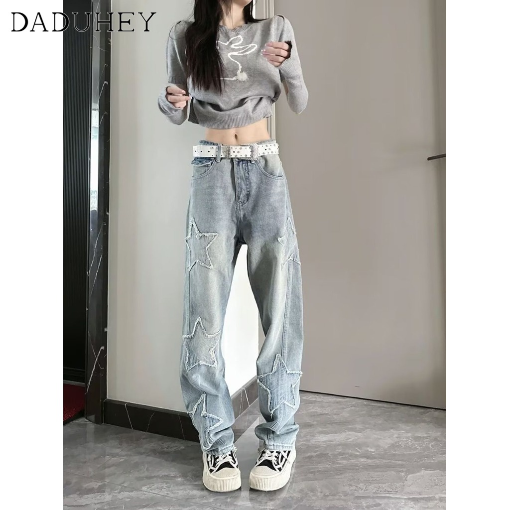 Ảnh DaDuHey New American Ins High Street Star Pattern Jeans High Waist Loose Wide Leg Pants Large Size Trousers 3
