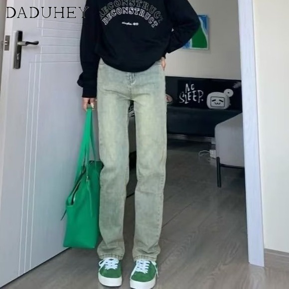 Ảnh Quần jean dài DADUHEY ống đứng lưng cao màu vàng bùn phong cách retro đường phố Mỹ mới cho nữ 2