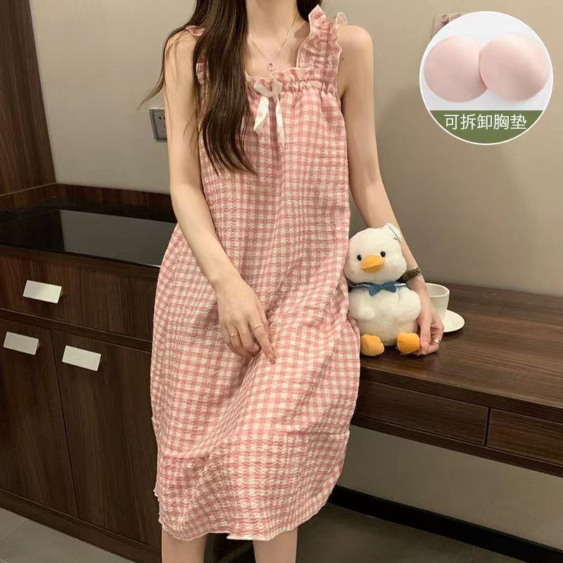 Váy ngủ 2 dây Suông  Đầm Ngủ Sát Nách Vải Cotton Có Mút Đệm Ngực Tháo Rời Được 100kg Thời Trang Mùa Hè Dễ Thương Cho Nữ Lff0626