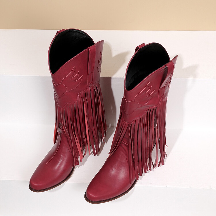 Giày Bốt Cao Bồi Cổ Cao Tới Gối Phối Tua Rua Kiểu Âu Mỹ Thời Trang 2023 Size 34-43 Cho Nữ