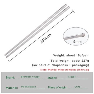 Set 6 Đôi Đũa Bằng Titan Siêu Nhẹ Dùng Ăn Sushi / Mì / Cơm / Làm Quà Tặng Ngoài Trời