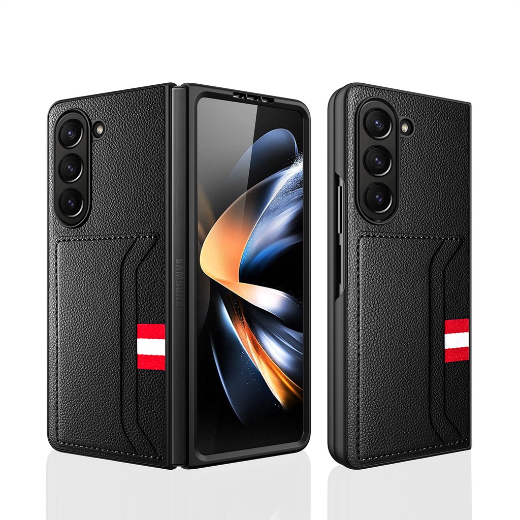 Ốp Điện Thoại Da Clemence Cho Samsung Galaxy Z Fold5 Fold4 Fold6 Fold 5 4 6 5G Có Hộp Đựng Thẻ Chống Rơi