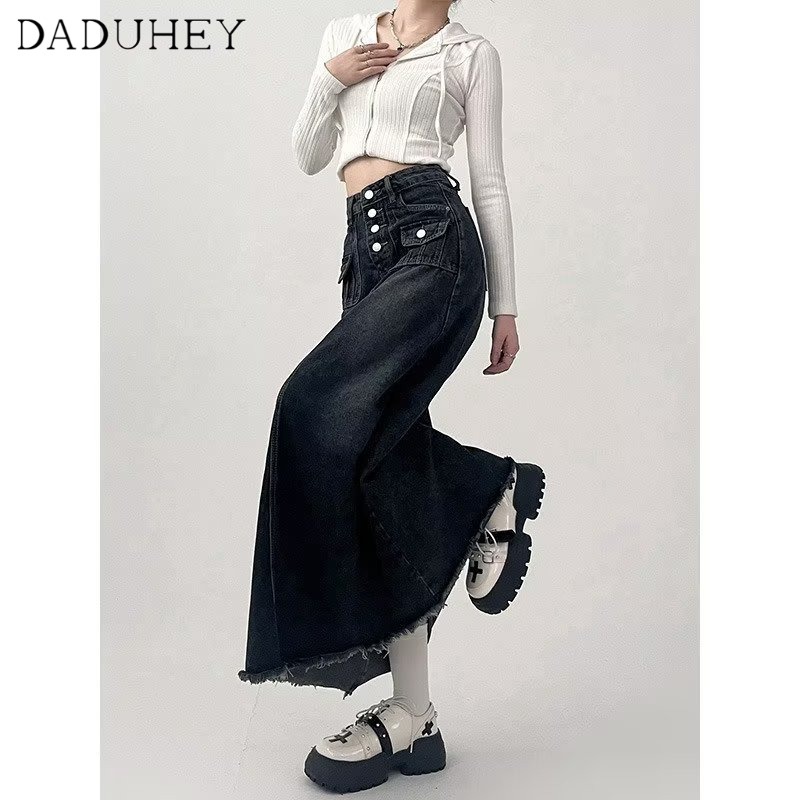 Ảnh DaDuHey New American Ins High Street Retro Washed Denim Skirt Niche High Waist A- line Skirt Bag Hip Skirt 3
