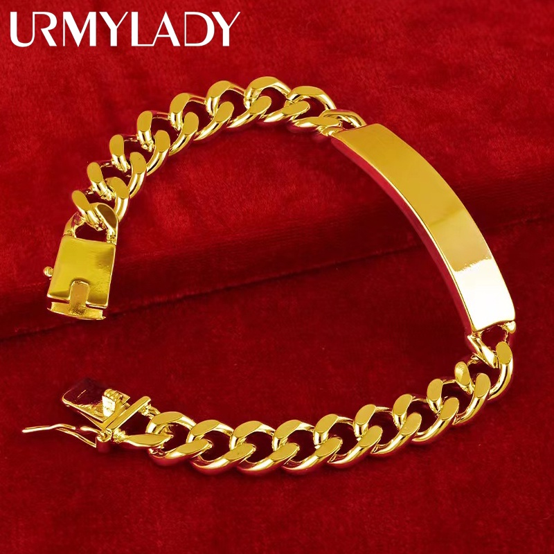 URMYLADY Vàng 18K 10mm Dây Xích Bên 20CM 8inches Vòng Tay Nam Nữ Tiệc Cưới Thời Trang Quyến Rũ Trang Sức