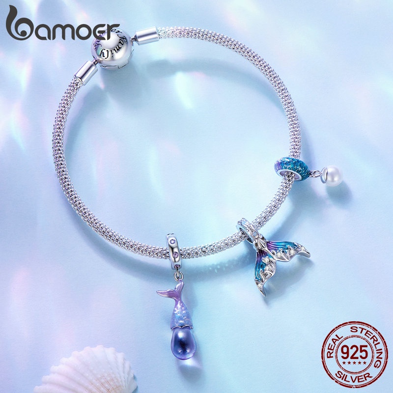 Mặt dây chuyền BAMOER bạc sterling 925 kiểu tiên cá thời trang cho nữ