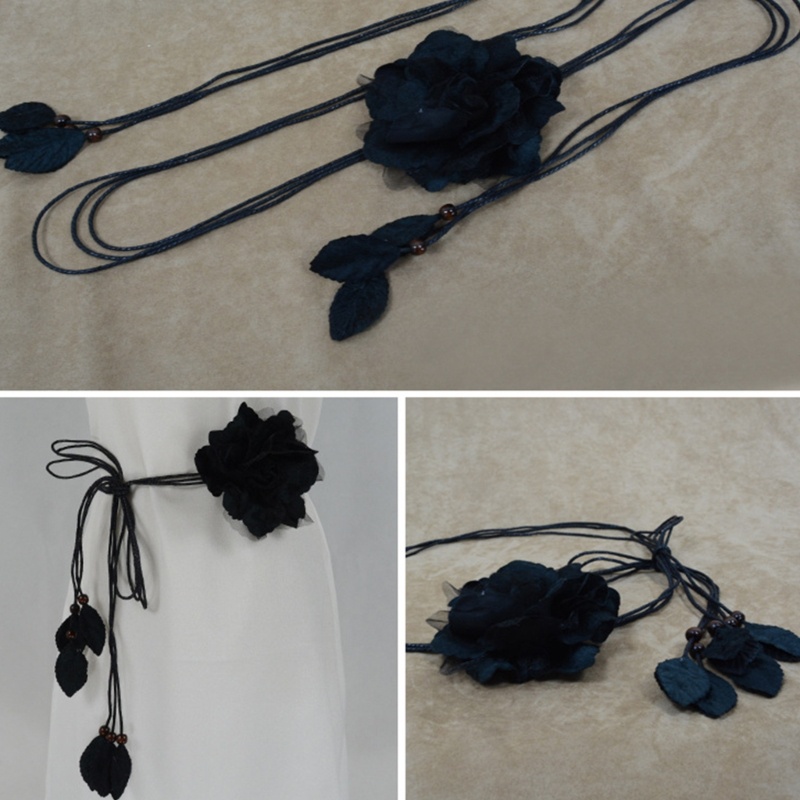 Self-Tie Waist Belt for Women Bohemian Seaside Braided Dress Belt with Flower