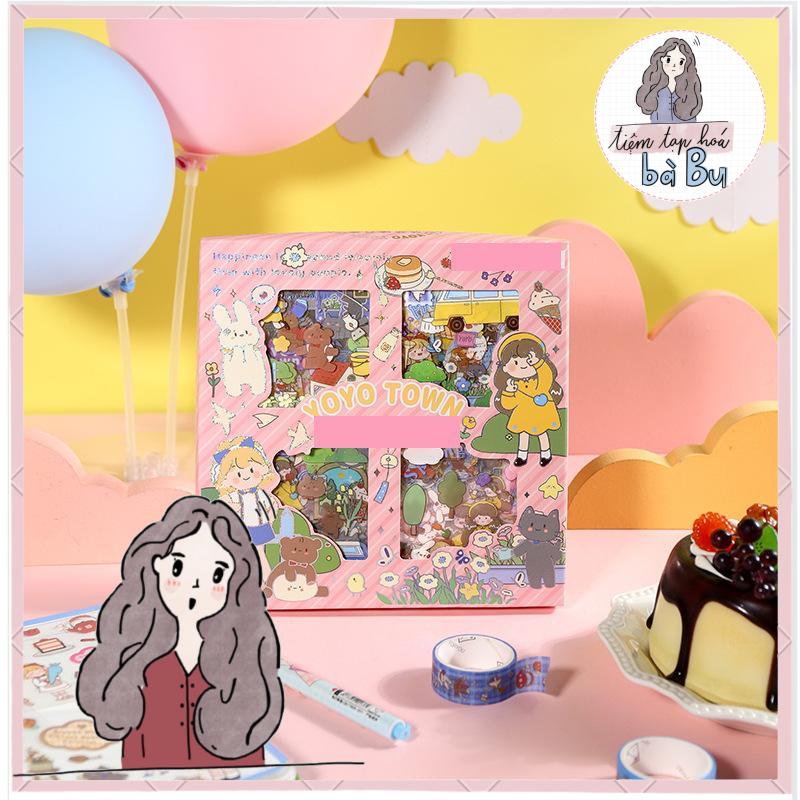 [YOYO TOWN] Hộp 100 tờ stickers nhựa PET PVC không thấm nước cắt sẵn ...
