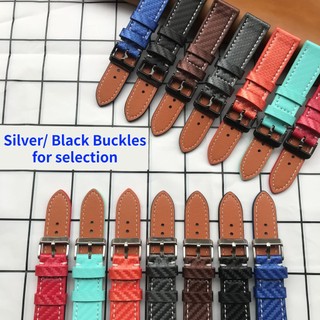 Dây Đeo Đồng Hồ Bằng Da Bò Họa Tiết Sợi Carbon Kích Thước 18mm 20mm 22mm 24mm Cho Nam Và Nữ