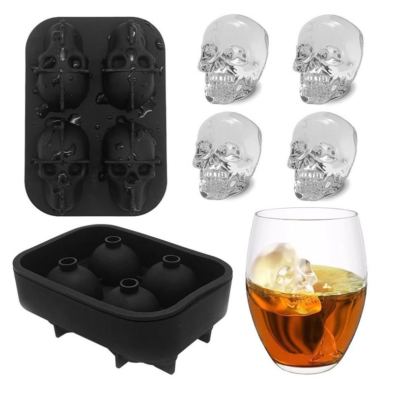 4 khoang đầu lâu silicone khuôn whisky đá khuôn sô cô la khuôn kem khuôn bánh trang trí khuôn bánh pudding thạch khuôn DIY dụng cụ nướng bánh