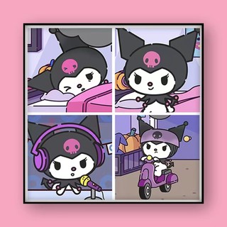 MOZI✨sanrio 40*40cm tranh tô màu theo số tranh tô màu số hoá tranh tô màu theo số theo yêu cầu tranh số hoá mini Tranh tô màu theo số sơn dầu tô màu theo sốTranh Sơn Dầu Vẽ Tay Họa Tiết Hoạt Hình Kuromi Jiugongge diy