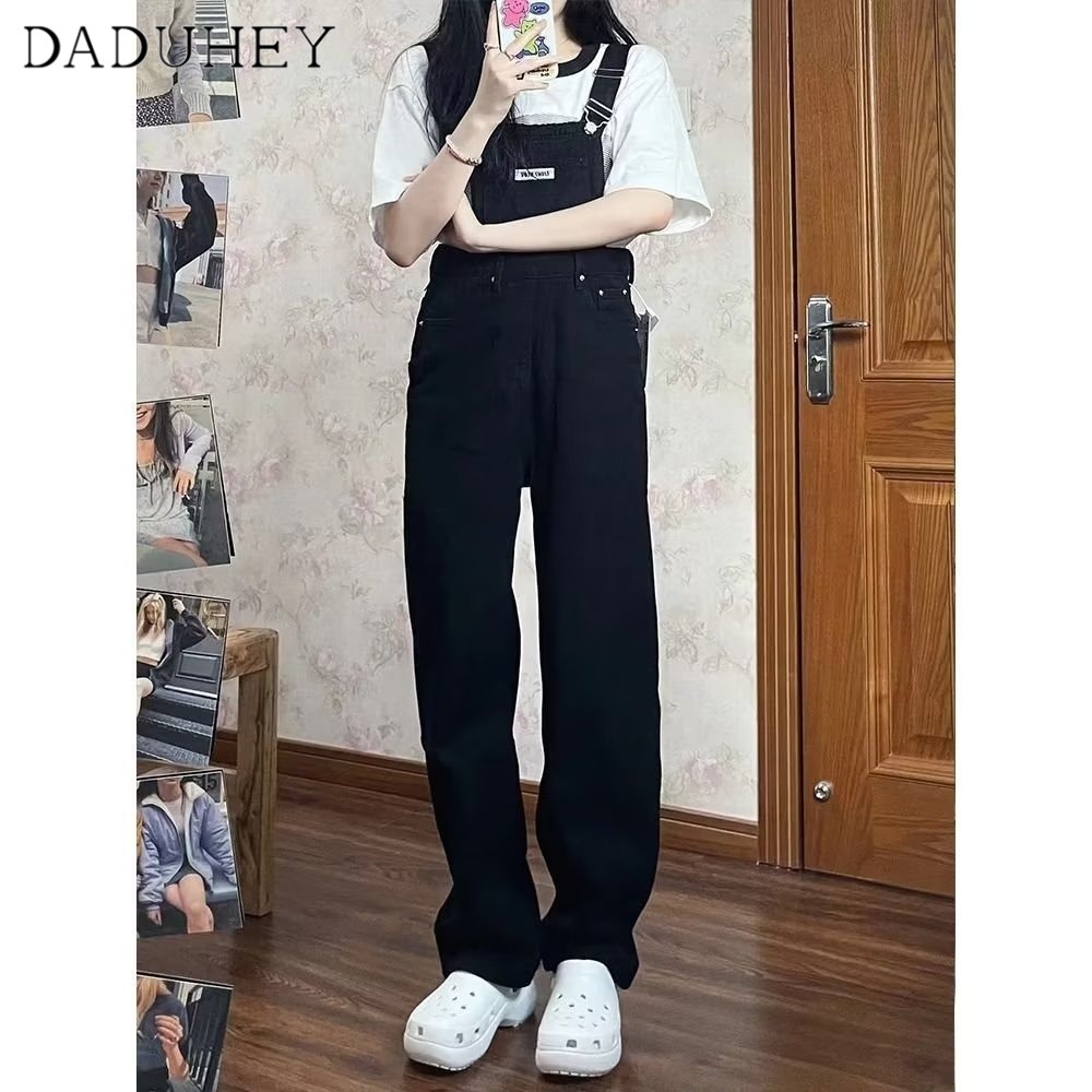 Ảnh DaDuHey New Korean Version of INS Thin Overalls WOMEN'S Niche High Waist Straight Wide Leg Pants Trousers 4