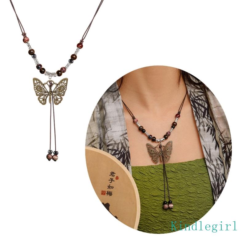 Vòng cổ Hạt Sứ Mặt Hình Bướm Vintage Cho Cặp Đôi