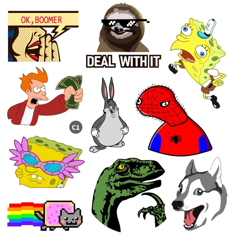 Bộ 10 Sticker dán cao cấp chủ đề MEMES - Dùng dán Xe, dán mũ bảo hiểm ...