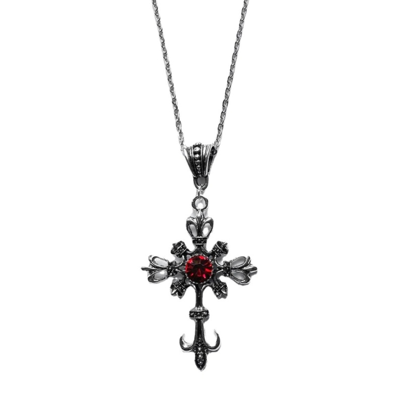 Vòng cổ hình chữ thập đỏ zircon, trang sức thời trang sang trọng