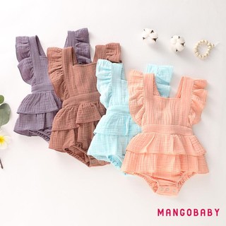 Mgg-baby Bé Gái Không Tay Ruffle Romper Backless Màu Trơn Áo liền quần Quần Áo Một Mảnh Mùa Hè Dễ Thương