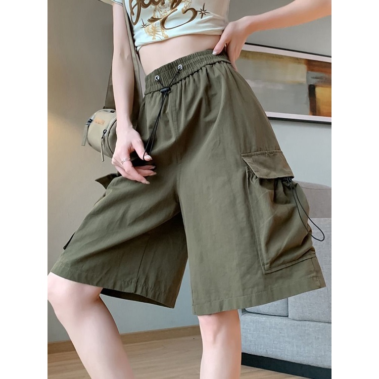 Ngọt Ngào Mát Hồng Quần Short Làm Việc Nữ Mùa Hè Mỏng Nhanh Khô Thường Ngày Quần Ống Rộng Rời Thẳng Crop Quần Short