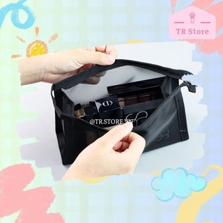 Túi đựng mỹ phẩm và cọ trang điểm tối giản đen lưới dù chắc chắn