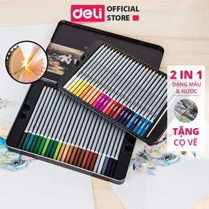 Bút chì màu nước cao cấp Deli - Kèm cọ, hộp thép - 24/36/48 màu