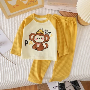 Bộ Đồ Ngủ Trẻ Em Homewear Mùa Thu Phong Cách Mới Jacquard Cotton Phù Hợp Với Bé Trai Bé Gái Quần Lót Dài Tay Quần Áo Mùa Thu Quần Dài UB0Y