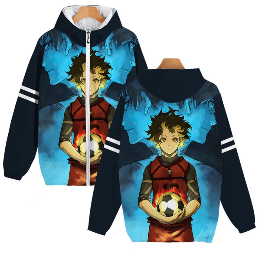 Jersey Xanh Khóa Áo Dài Tay Unisex Top Dây Kéo Cosplay 3D Áo Reo Nagi Seishirou Thời Trang Áo Khoác Ngoài Plus