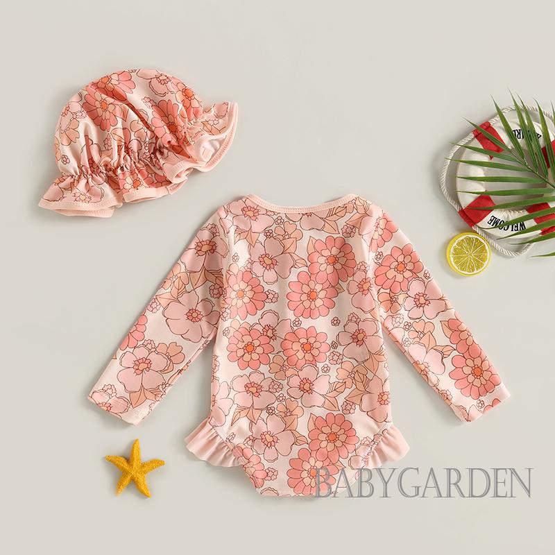 Bộ Đồ Bơi + Mũ Chống Nắng Tay Dài In Họa Tiết Dâu Tây Dễ Thương Cho Bé Gái 6 Tháng-3 Tuổi