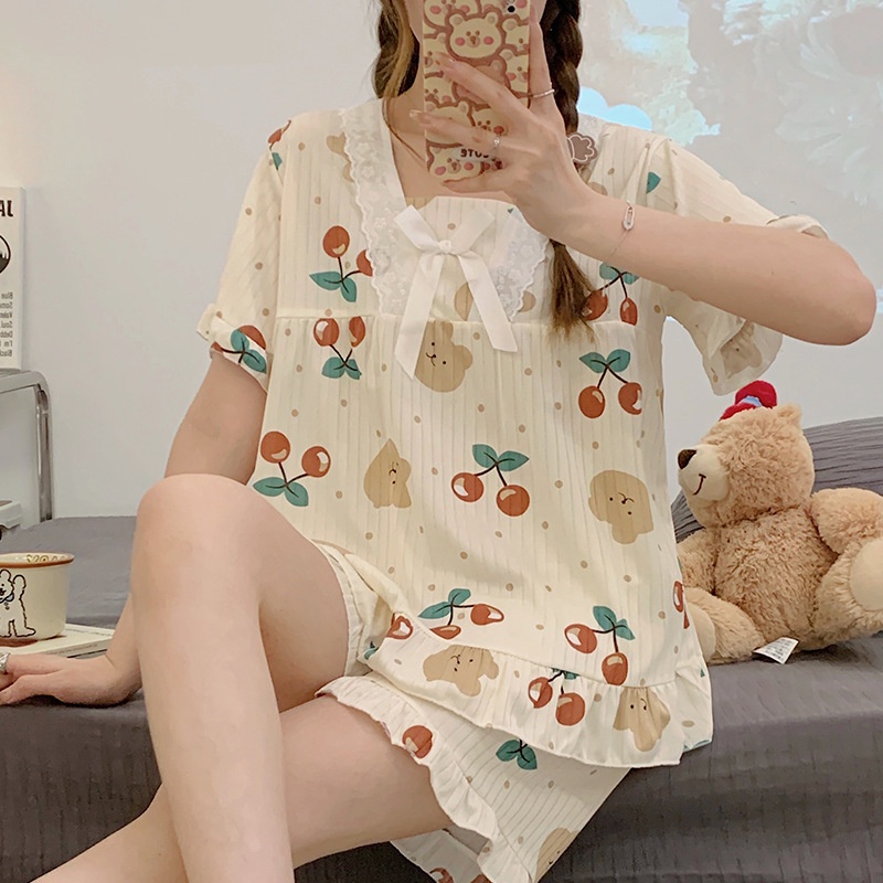 Đồ Bộ Nữ Pijama Mặc Nhà, Bộ Ngủ Dễ Thương Quần Cộc áo Cộc Chất Vải Thô Hàn Mềm Cho Mùa Hè [luyoo32]