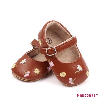 Mg-baby Girls Mary Jane Flats Da PU Trẻ Sơ Sinh Đầm Giày Thêu Hoa Giày Công Chúa