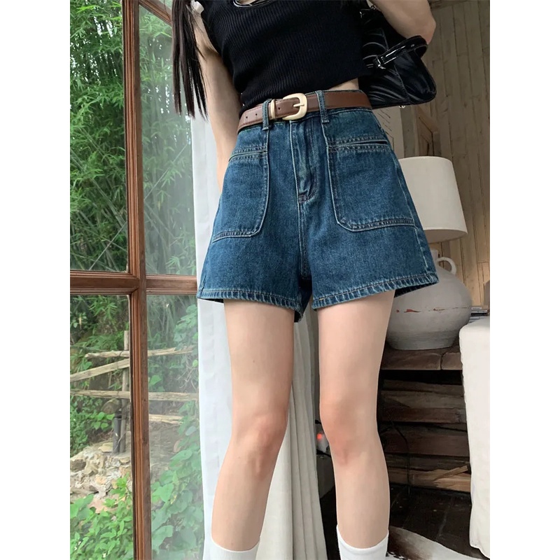 SUXI Quần Short Denim Lưng Cao Ống Rộng Phong Cách Hàn Quốc Thời Trang Mùa Hè Cho Nữ