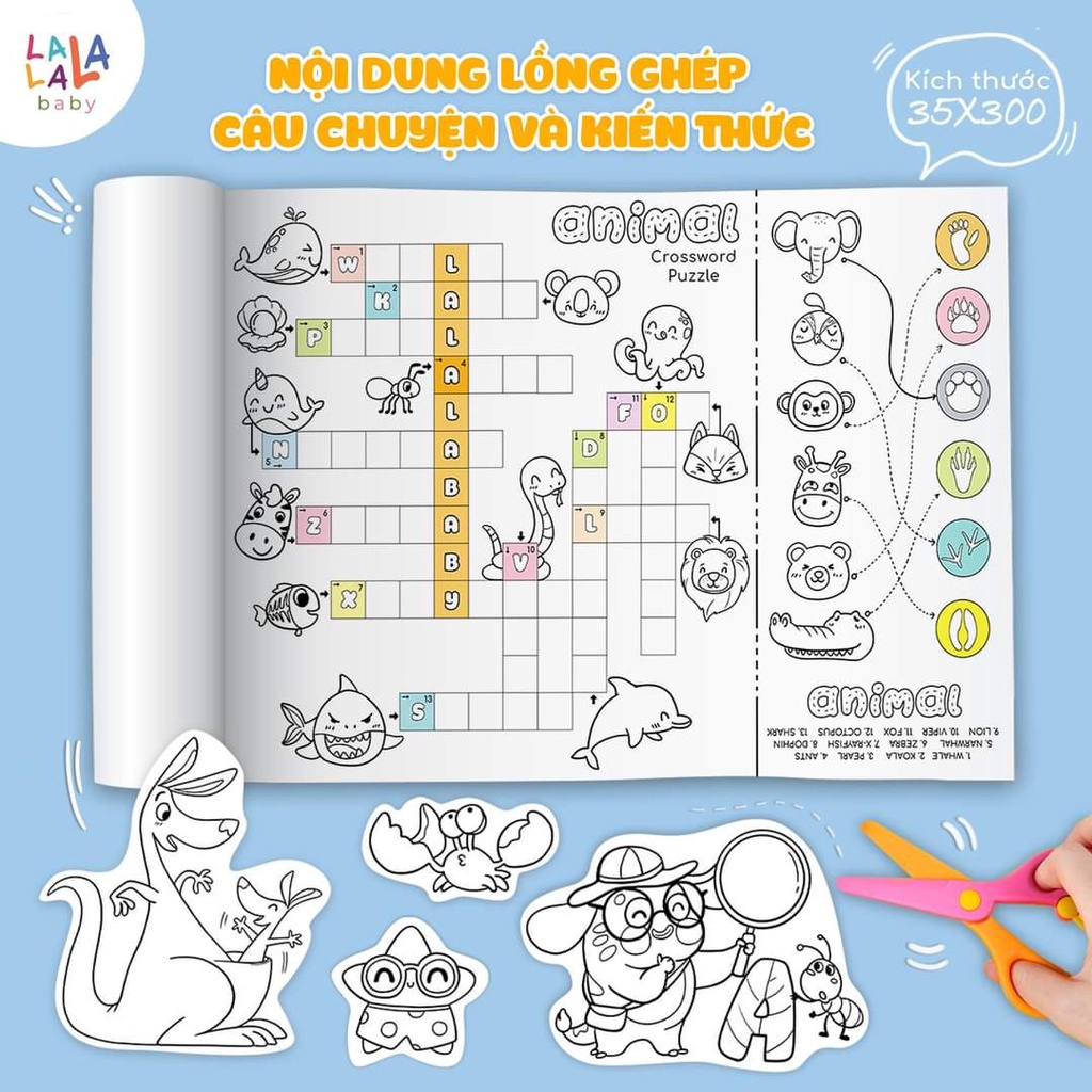 Tranh tô màu dán tường thông minh khổ lớn dài 3m Lalala Baby tặng kèm màu vẽ và kéo - Richy bookshop
