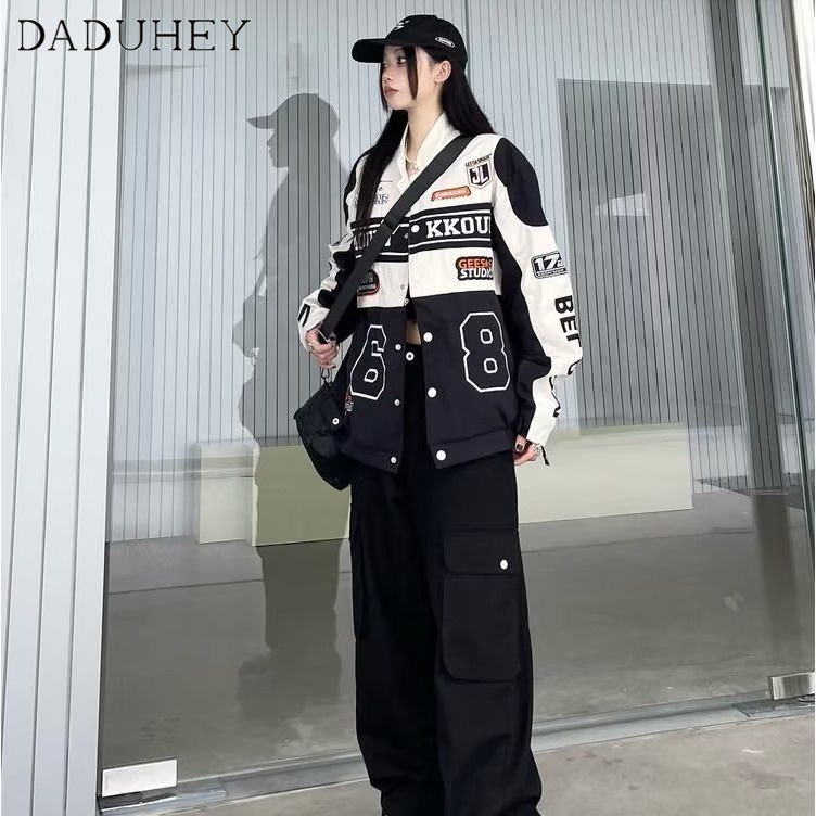 Ảnh DaDuHey New American Ins High Street Multi-pocket Overalls Niche High Waist Wide Leg Pants Large Size Trousers 4