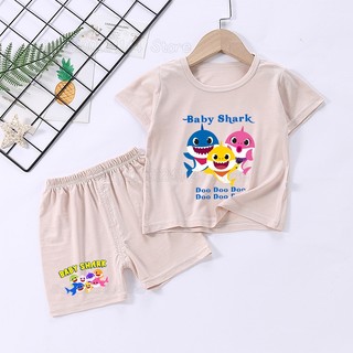 Bộ Đồ Ngủ Ngắn Tay In Hình Cá Mập Dễ Thương Cho Bé