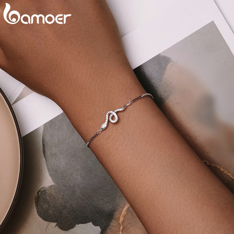 Bamoer Vòng Tay Bạc 925 21cm Họa Tiết Da Rắn Thời Trang Có Thể Điều Chỉnh Cho Nữ
